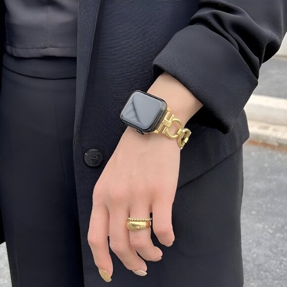 Apple Watch Band Adjustable Stylish Circle Silver Stainless Chain Band - Gold - Picture 3 of 4